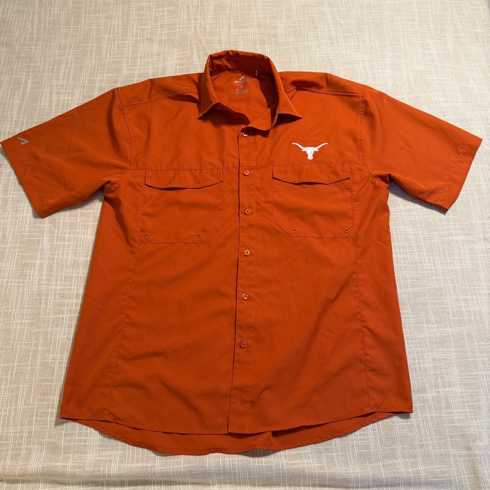 Antigua Mens Texas Longhorns Fishing Shirt Burnt Orange Ripstop Button Down M
